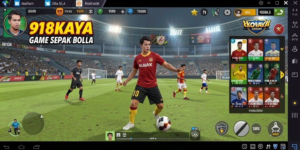Screenshot dari gameplay 918KAYA yang menunjukkan aksi pertandingan sepak bola.