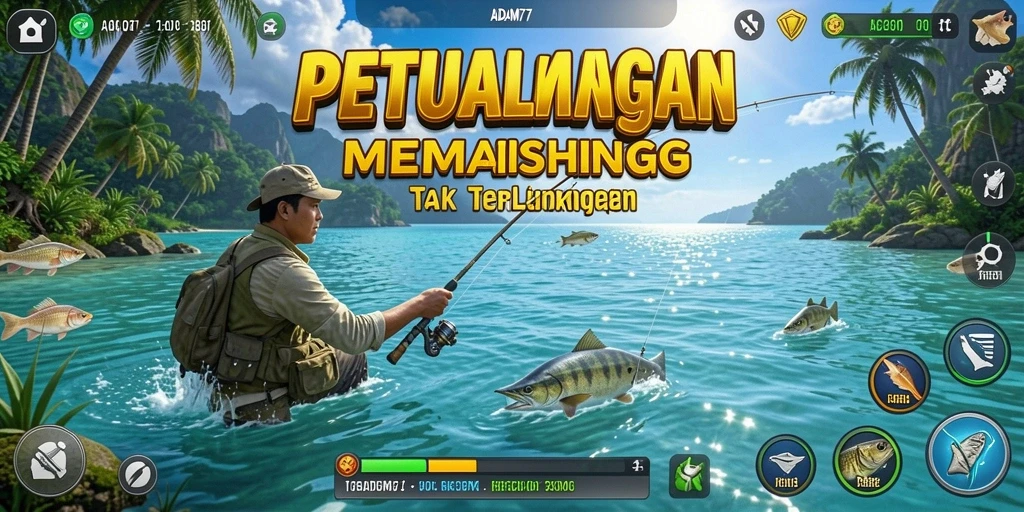 Gameplay memancing yang seru di ADAM77 dengan pemandangan indah.