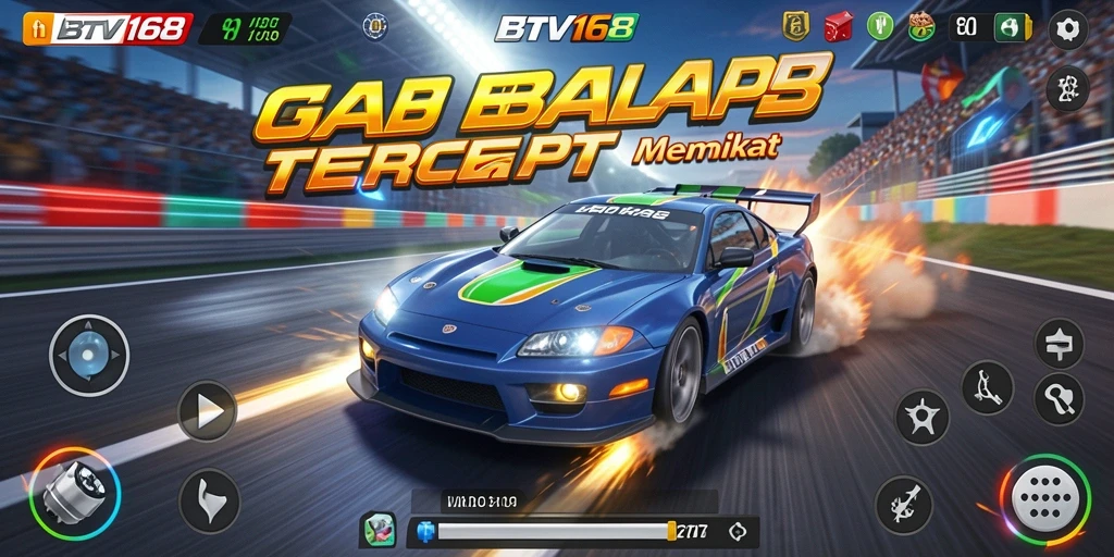 Tampilan gameplay yang mendebarkan di BTV168 dengan mobil balap yang melesat.