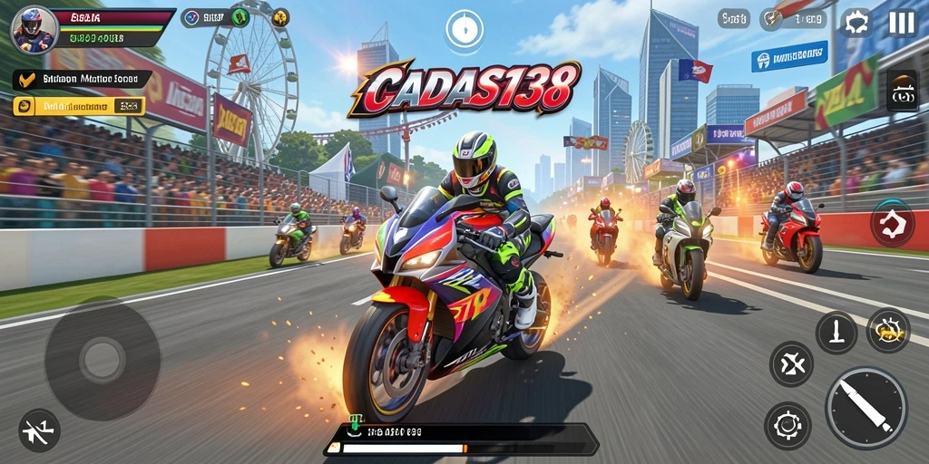 Tangkapan layar gameplay seru dari CADAS138 saat balapan motor.