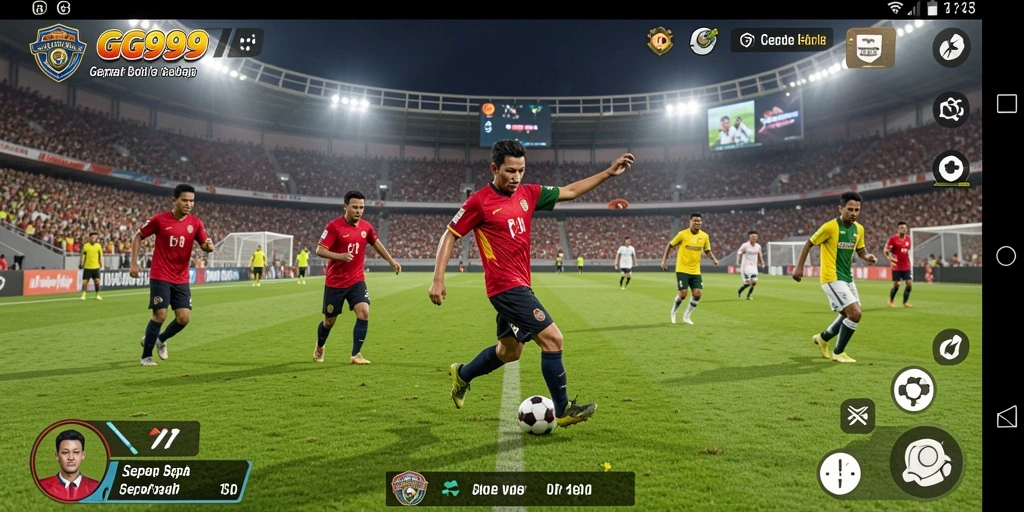 Screenshot utama GG999 yang menampilkan aksi permainan sepak bola yang seru.