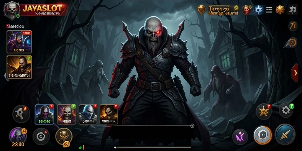 Screenshot gameplay JAYASLOT dengan suasana horor yang mencekam.