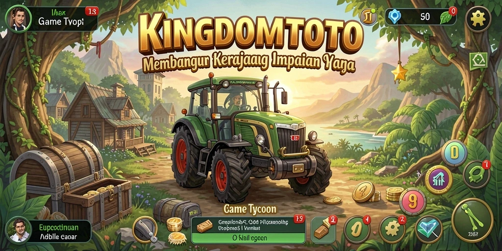 Screenshot KINGDOMTOTO menunjukkan gameplay menarik saat membangun kerajaan Tycoon.