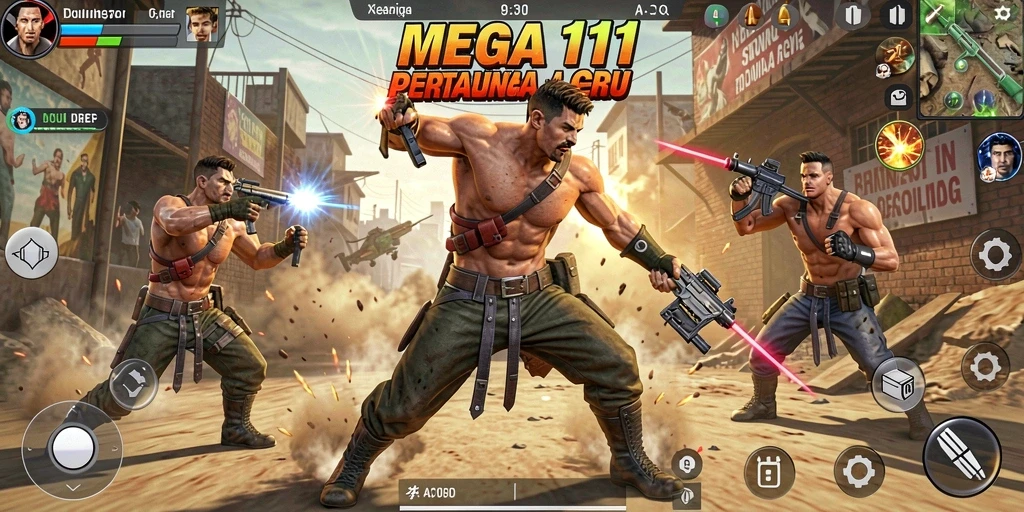 Screenshot dari gameplay seru MEGA111 yang menampilkan pertempuran aksinya.