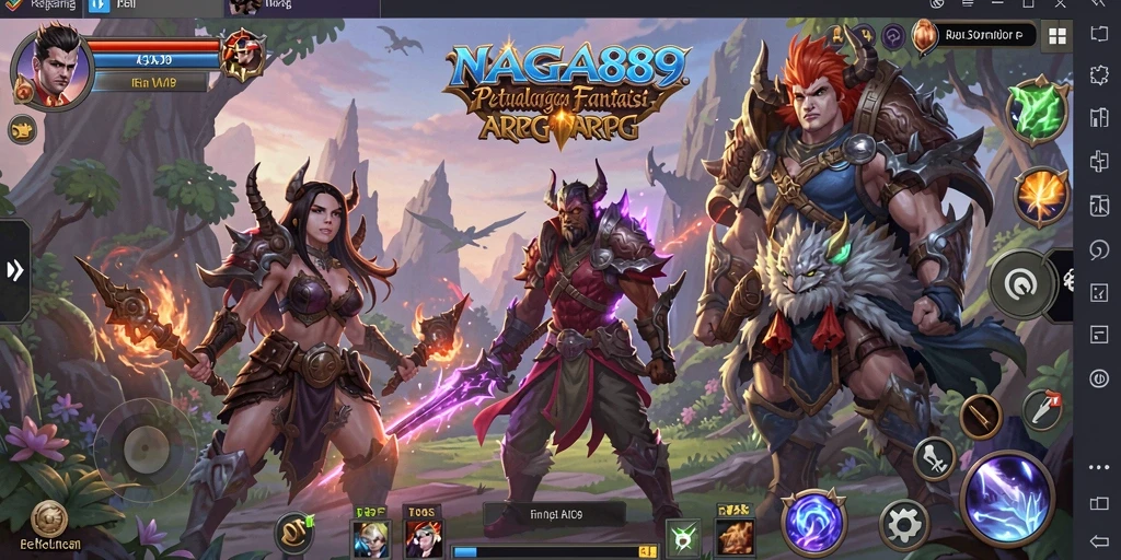 Tangkapan layar NAGA889 memperlihatkan pemain bertarung melawan monster dalam dunia fantasi.