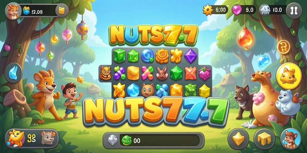 Screenshot gameplay NUTS777 dengan level match-3 yang menantang.