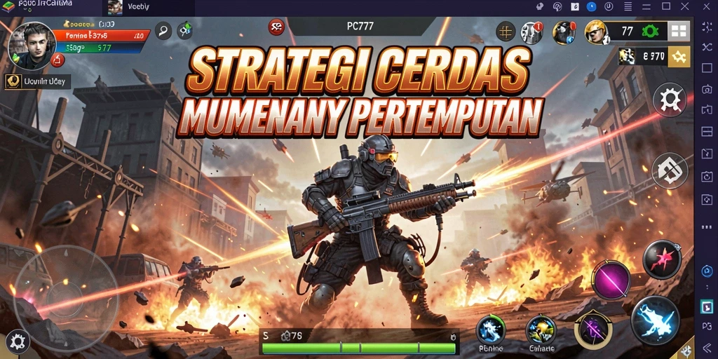 Screenshot utama PC777 menunjukkan aksi pertempuran yang menegangkan dan strategi cerdas.