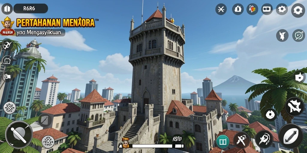 Gameplay menarik R6R6 dengan menara strategis.