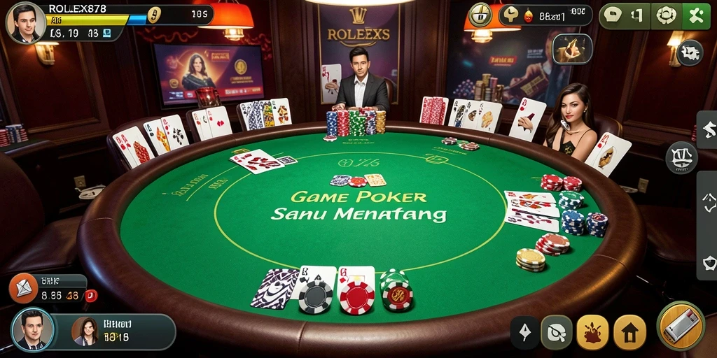 Tampilan layar permainan Poker yang mendebarkan di ROLEX878.