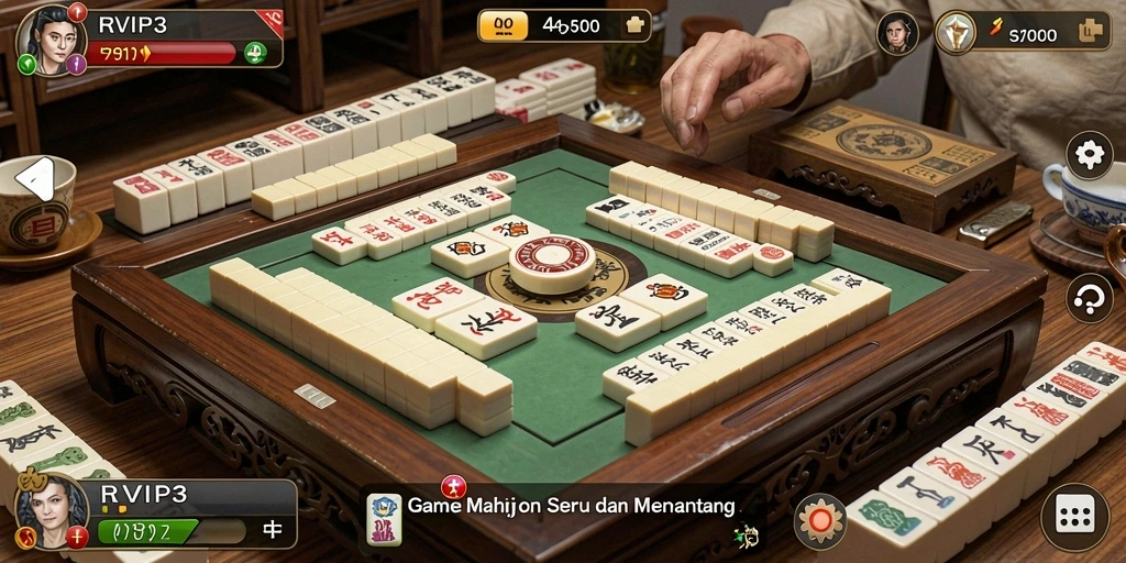 Tampilan gameplay menakjubkan dari RVIP3 saat menyusun ubin Mahjong.
