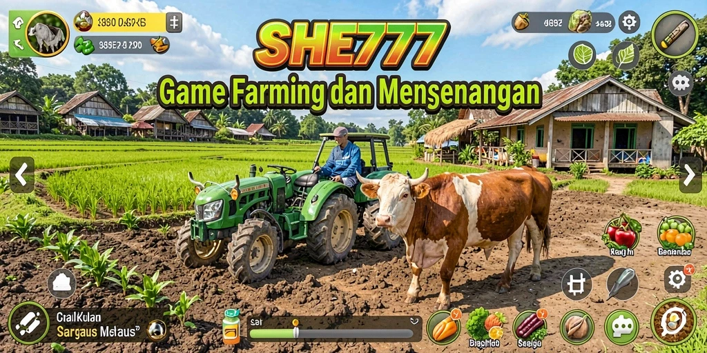 Tangkapan layar gameplay SHE777 yang menampilkan kebun yang indah dan aktif.