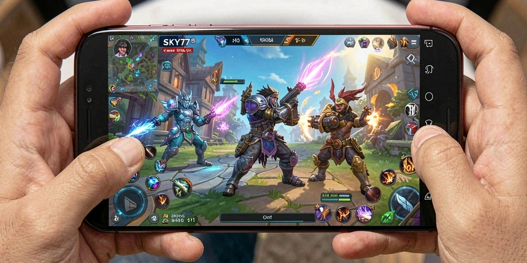 Tampilan gameplay mengesankan di SKY77 dengan pertarungan seru antara karakter.