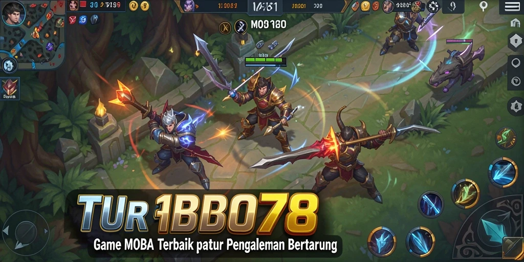 Tampilan aksi seru dari gameplay TURBO78 dalam pertempuran MOBA.